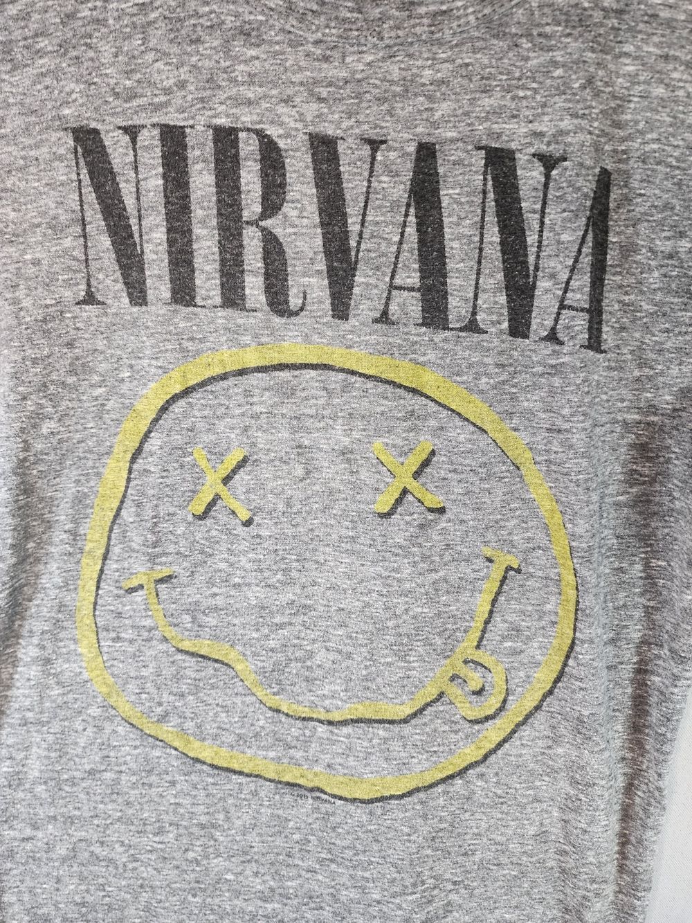 NIRVANA Heather Gray Graphic Band Tee with Yellow Print